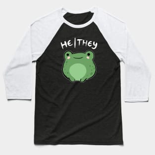 Cute Frog Celebrating He/They Pronouns - A Nonbinary Aesthetic for Enby, LGBTQ, Demigirl, and Demiboy Baseball T-Shirt